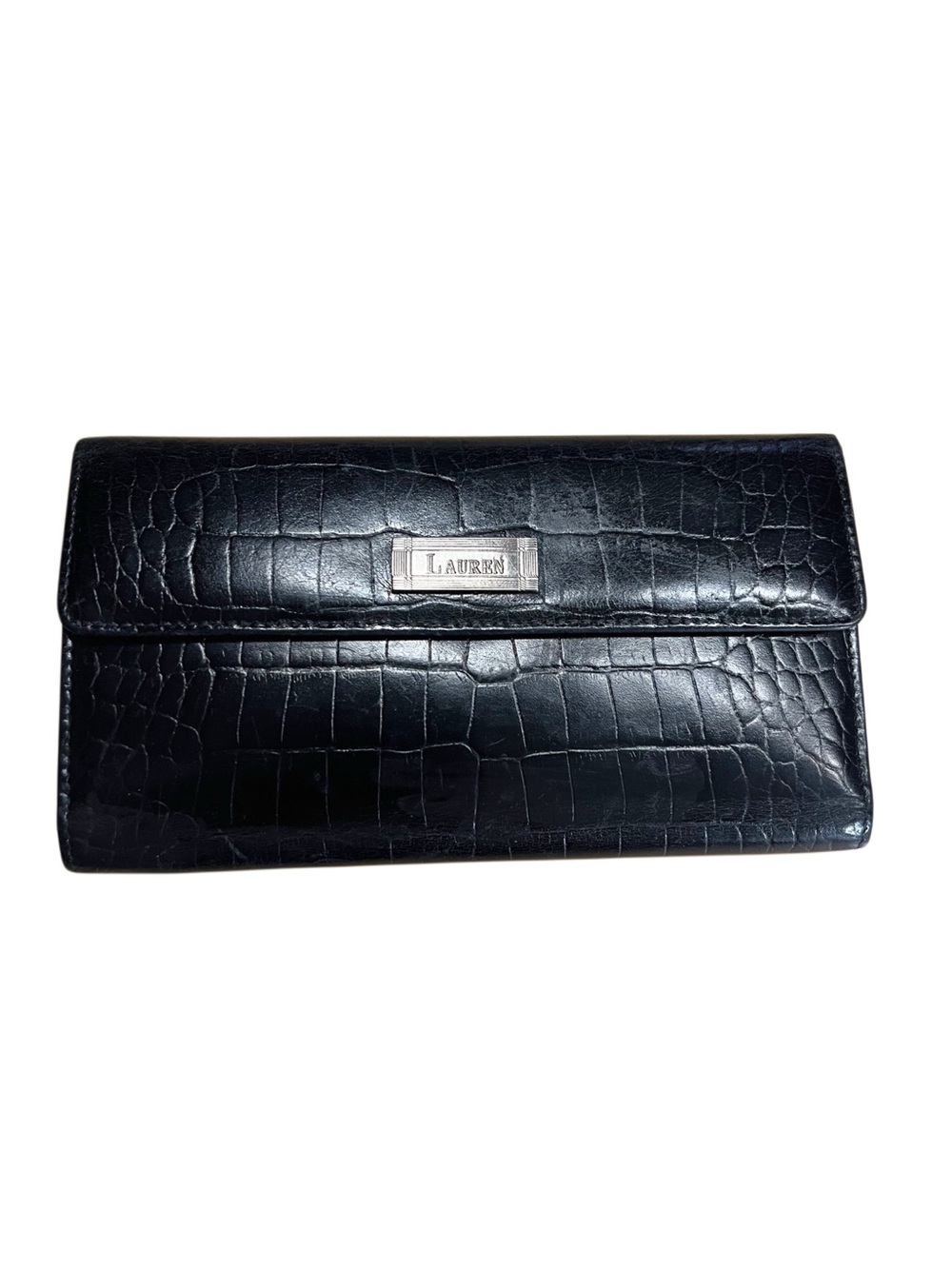 Ralph Lauren Black Croc-Embossed Leather Wallet